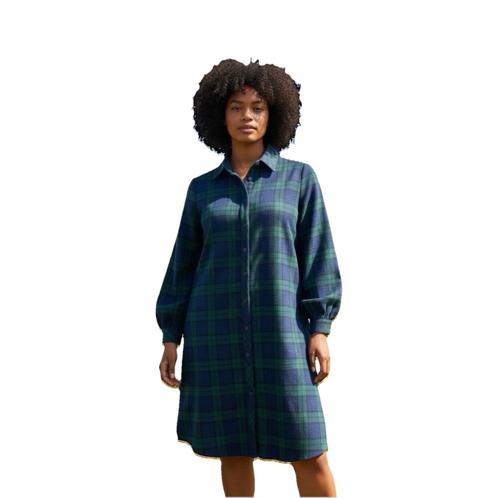 VTG 70s Tartan Plaid Midi Dress Yves Jennet Sz M/L Green Shift Cottagecore